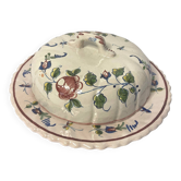 Nevers, cheese dome or butter dish in flowered earthenware, early 20th century