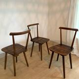Set of 6 brutalist wooden chairs