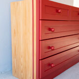 Red solid pine chest of drawers