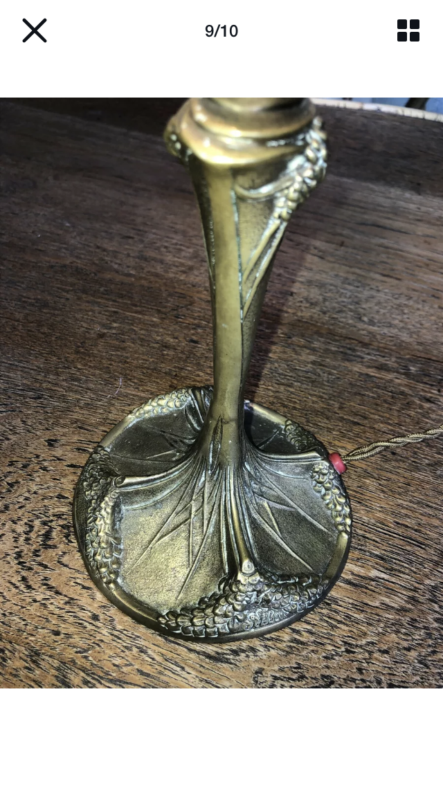 Lamp signed Georges Leleu era Art Nouveau Tiffany hat