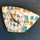 Vintage formica clock silent asymmetrical wall pendulum "Blue flowers"