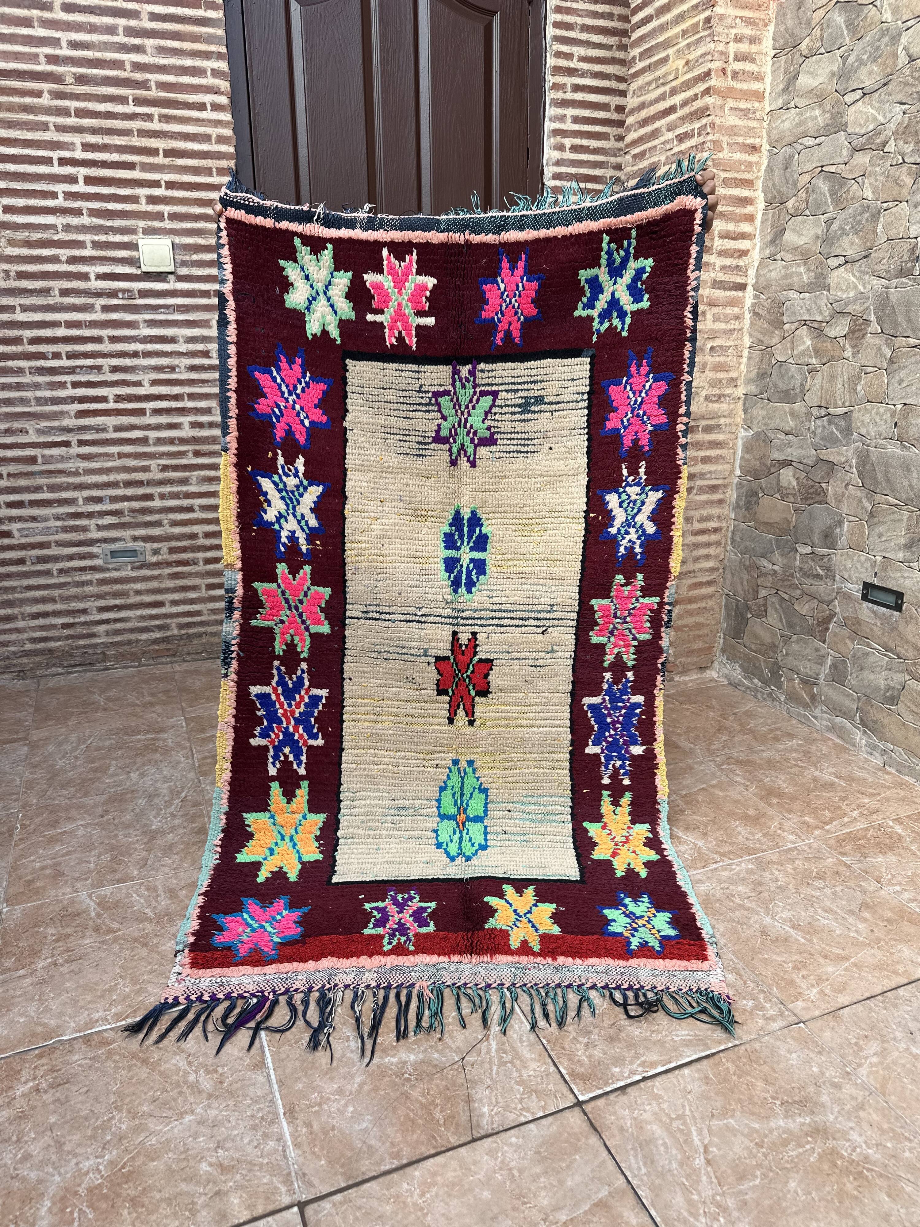 Unique Moroccan Rug - Vintage Art Deco Rug - Boucharouit Rug