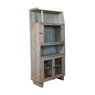 Old art deco radio cabinet in original blue patina burmese teak