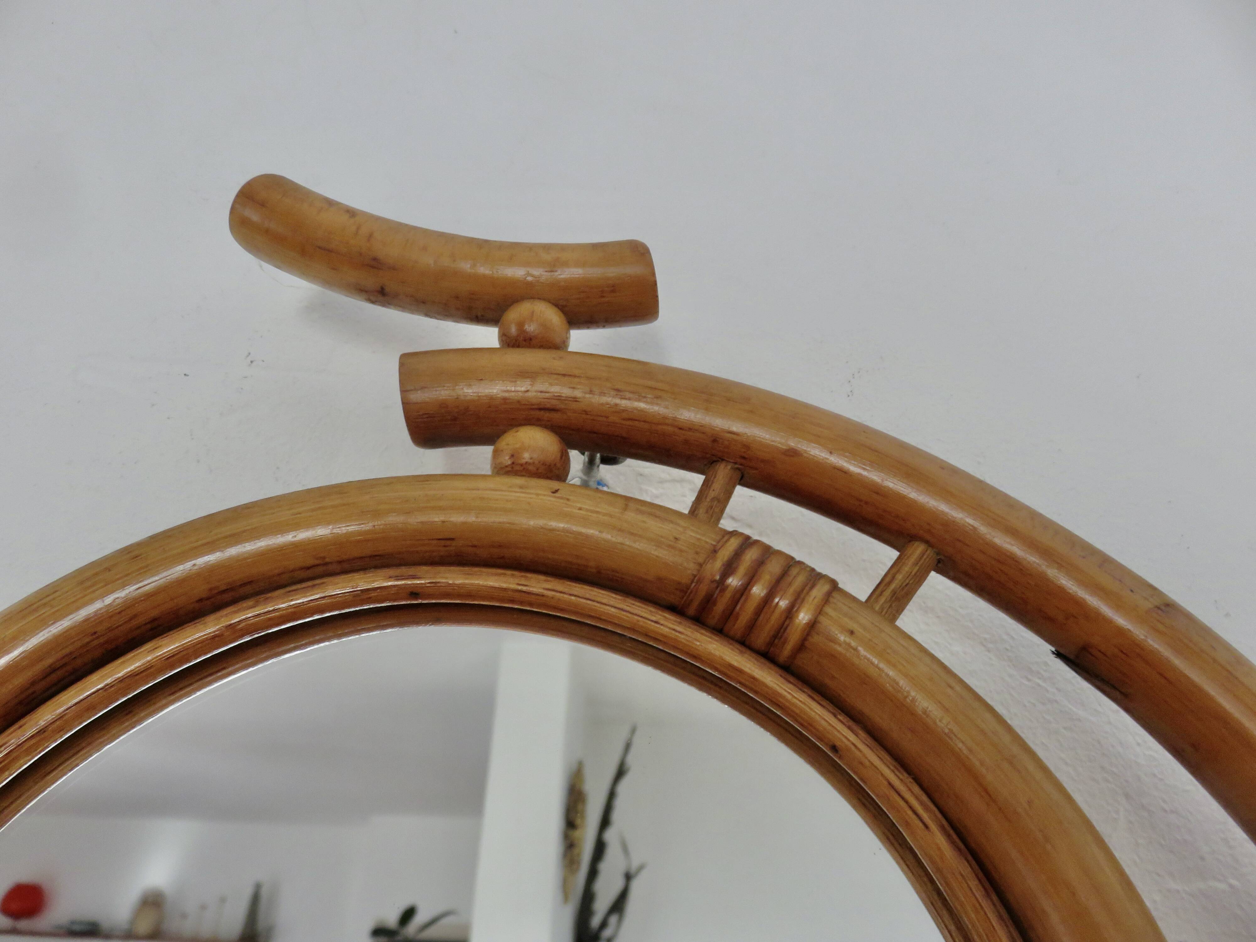 “Bicycle” mirror in rattan, bamboo 1960 1970
