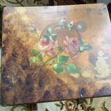 Set of 3 art nouveau wooden nesting tables with floral decoration