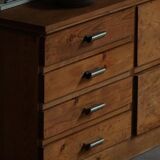 Mid-20th century Art Deco chest of drawers in pine with metal handles, 1940s.