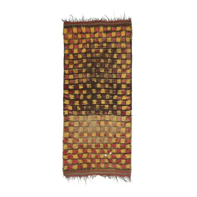 Vintage Turkish Hand-Knotted Wool Cotton Yellow Kilim Runner Rug 136x307