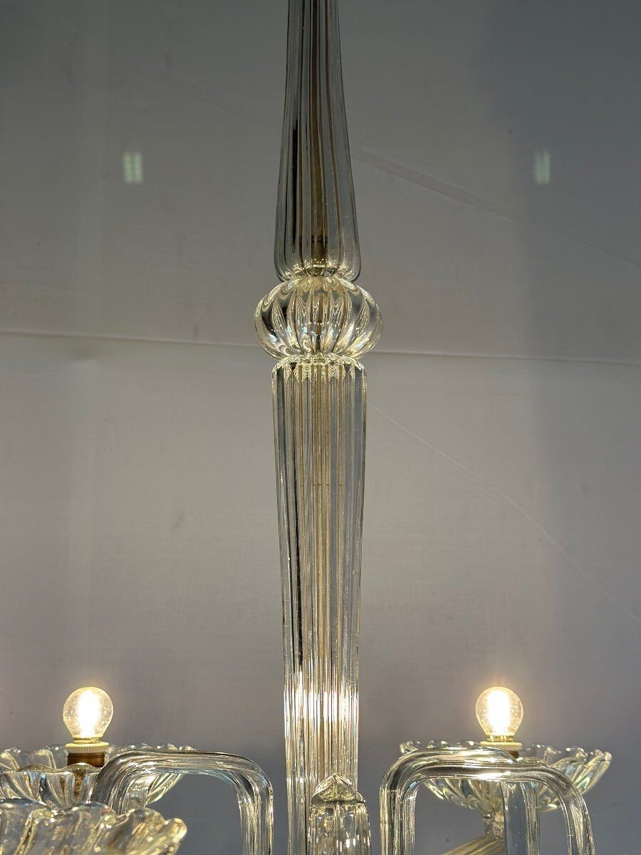 Venetian chandelier in transparent Murano glass circa 1950