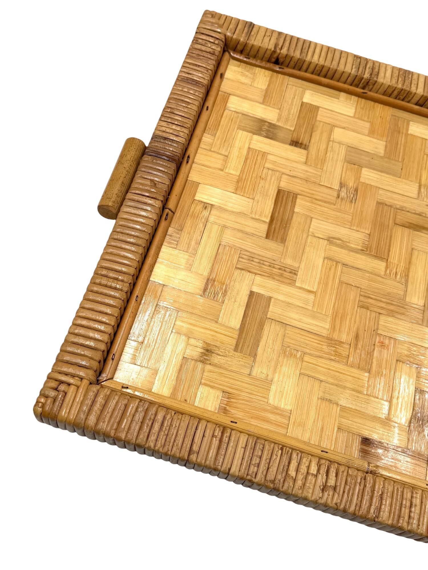 Hollywood regency bamboo and wicker tray, Italy 1970s