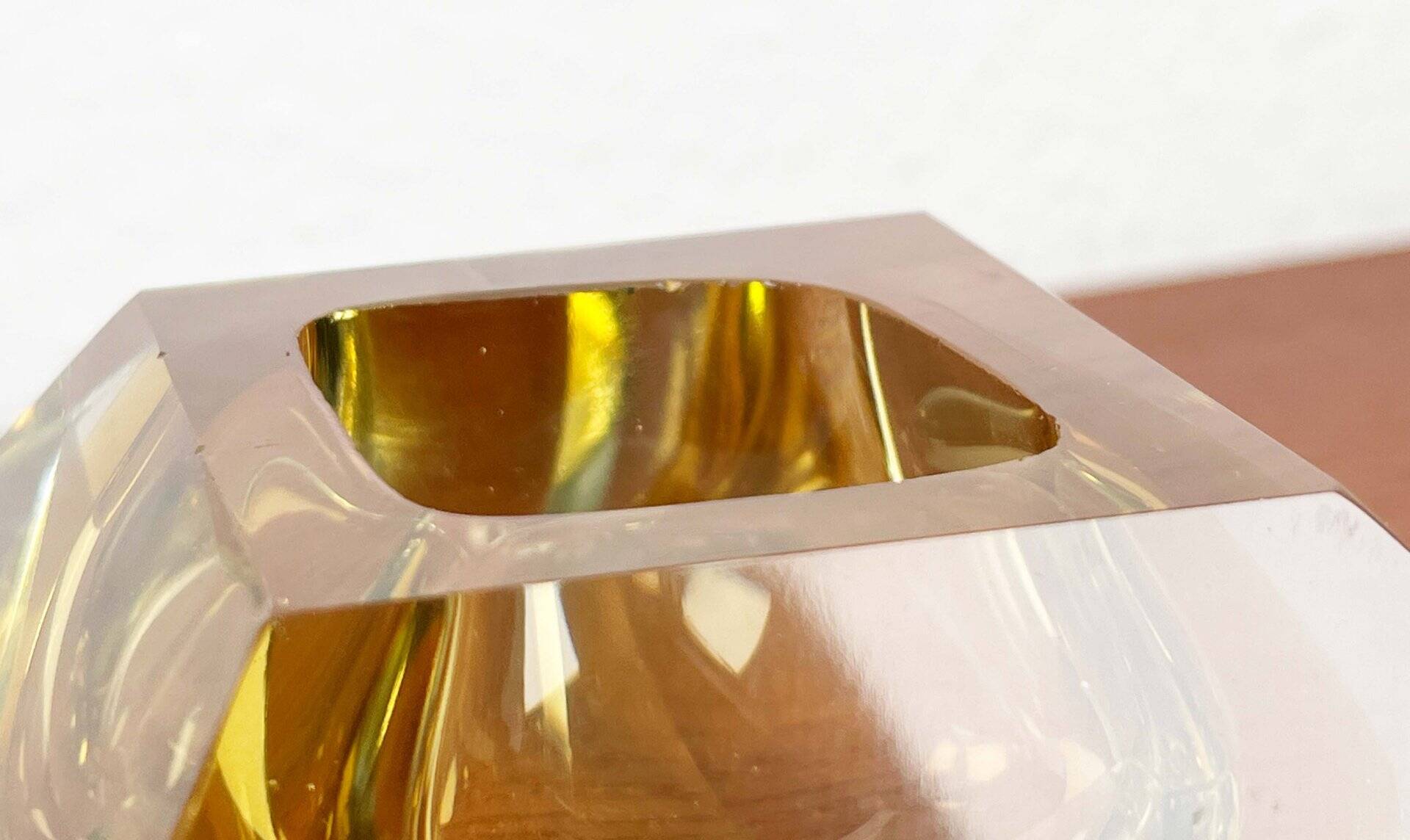 Vintage Italian Sommerso yellow glass bowl, Murano, 1970s.