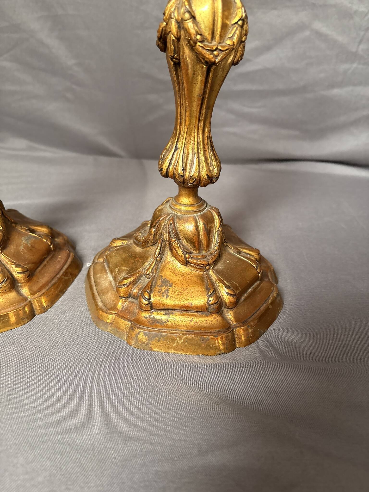 Antique Pair of Gilded Candle Holders Rocaille Rococo Louis XV Torchères