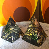 Marbled pyramids art deco bookends