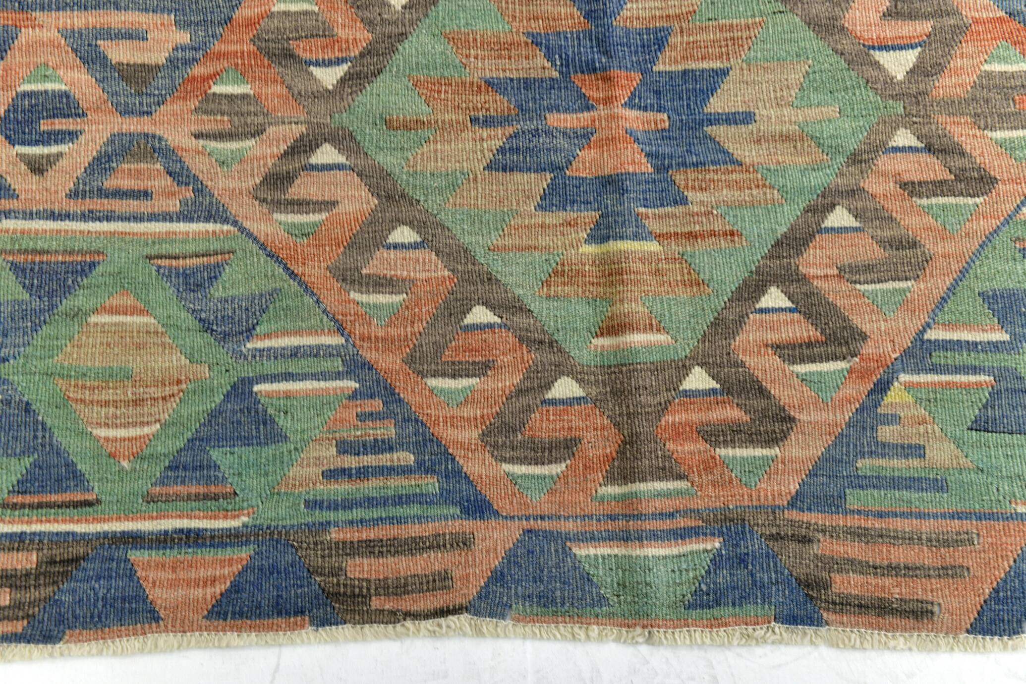 5x11 Green & Blue Tribal Turkish Vintage Kilim Rug 170x333Cm SK 35197