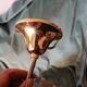 Vintage suspension in amber glass and brass