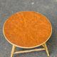 Table basse vintage ronde cuir rotin et bambou