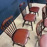 Set of 8 Tacoma Baumann bistro chairs in dark wood and brown leatherette from the 50s