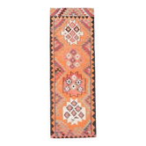 1970s Turkish Oushak Handmade Wool Cotton Orange Runner Rug 95x254
