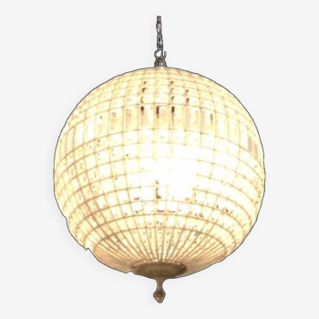 Crystal and bronze chandelier, spherical crystal suspension