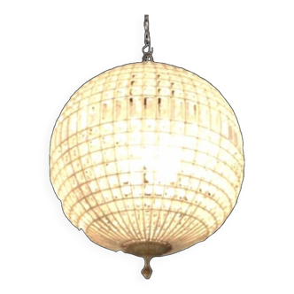 Lustre en cristal et bronze, suspension sphérique en cristal