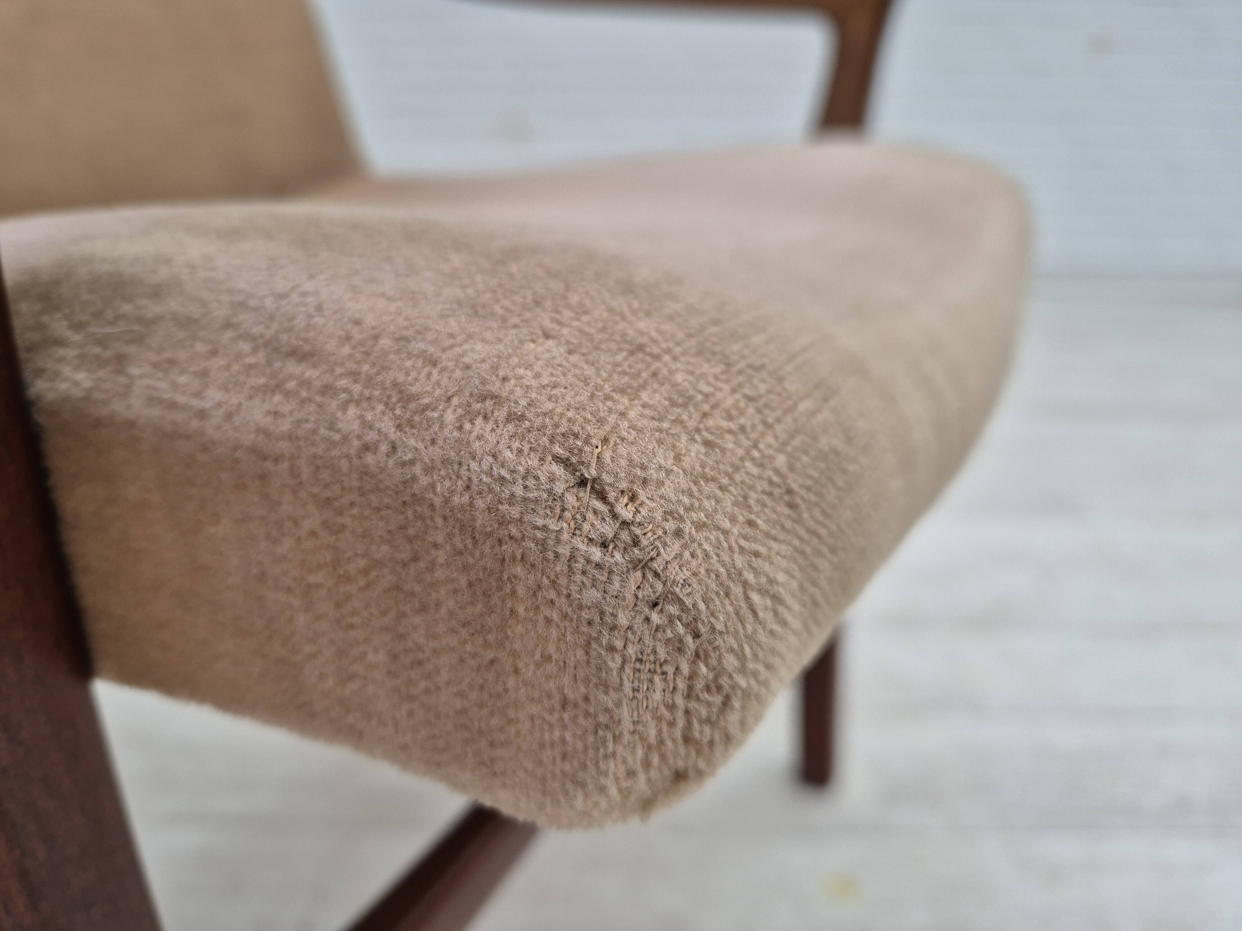 1960s, Scandinavian design, highback armchair, original condition, furniture velour, beech wood.
