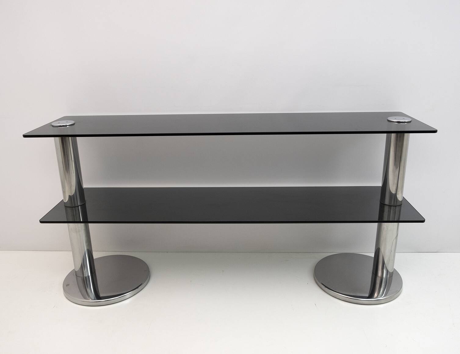 Mid-century Modern Italian Chromed Steel and Smoked Glass Console, 1970s