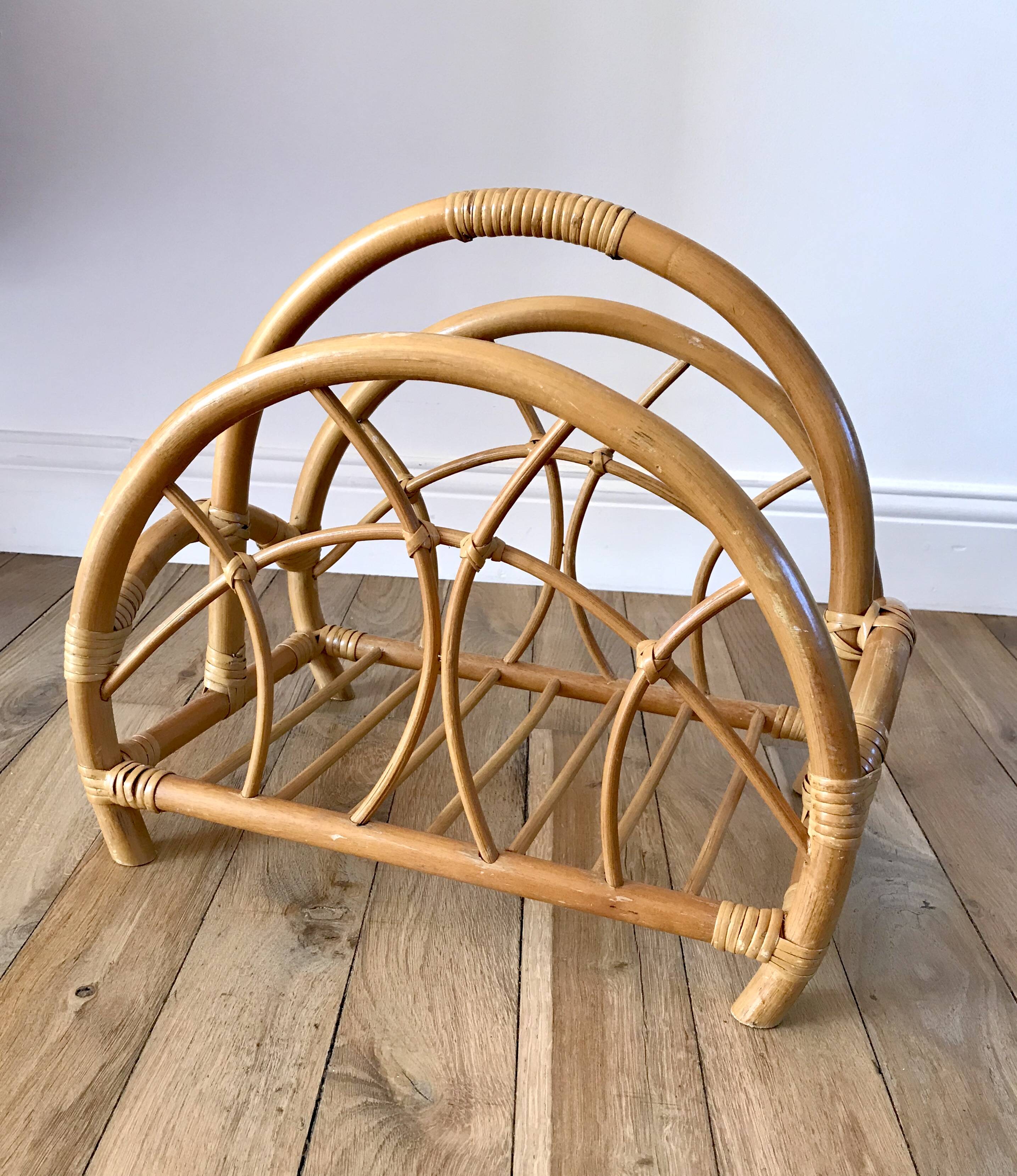 Rattan and bamboo magazine rack from the 60s