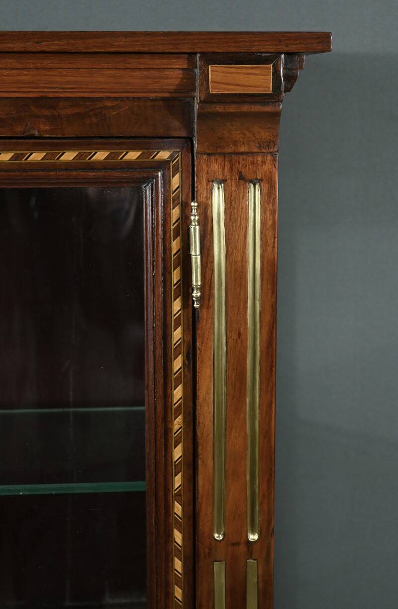 Rare small marquetry display cabinet, louis xvi style – mid 19th century