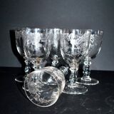 Saint-Louis set of 6 antique glasses with acid-etched rocaille and flower decoration 1920-30