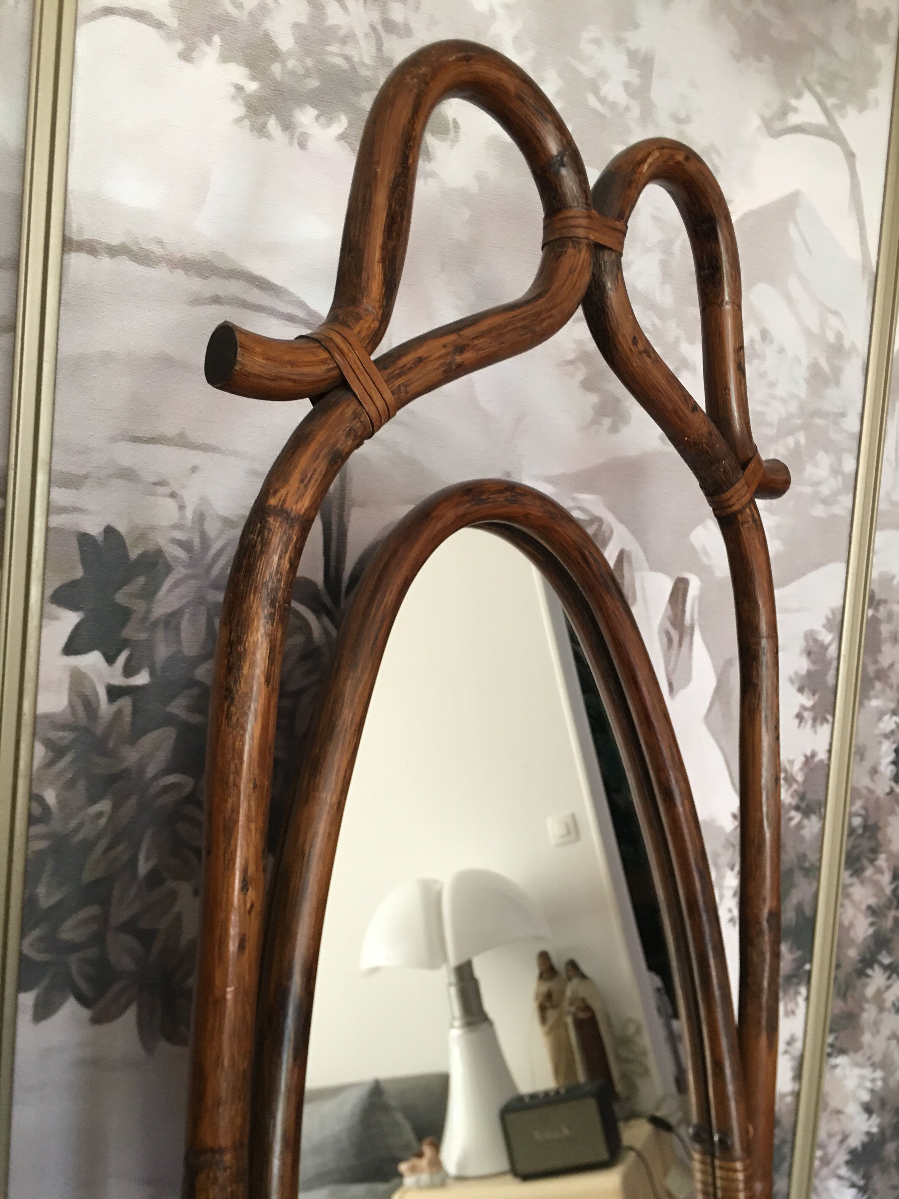 Large rattan psychedelic mirror 55x175cm