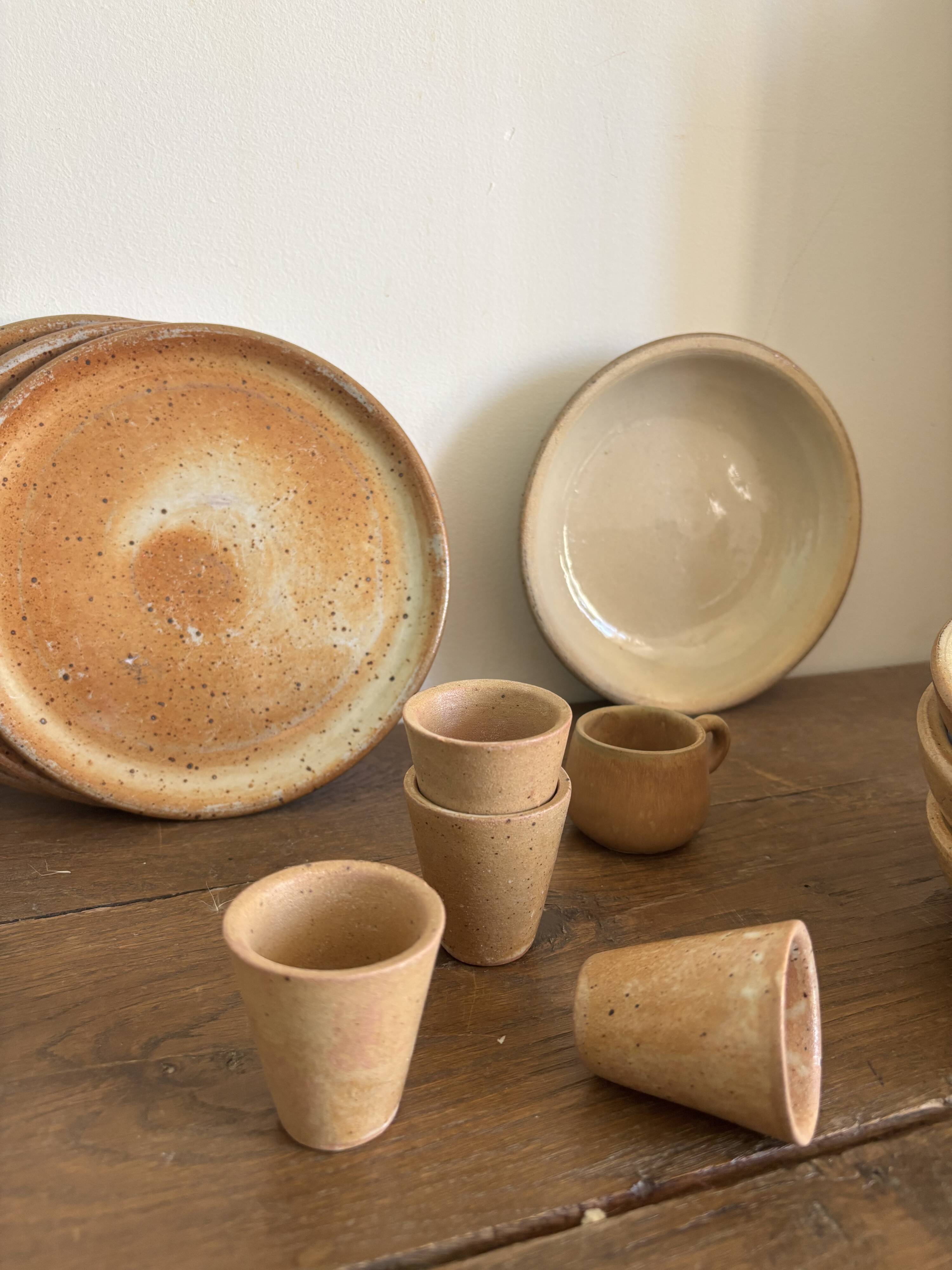 Vintage french stoneware ceramics set – mineral earth