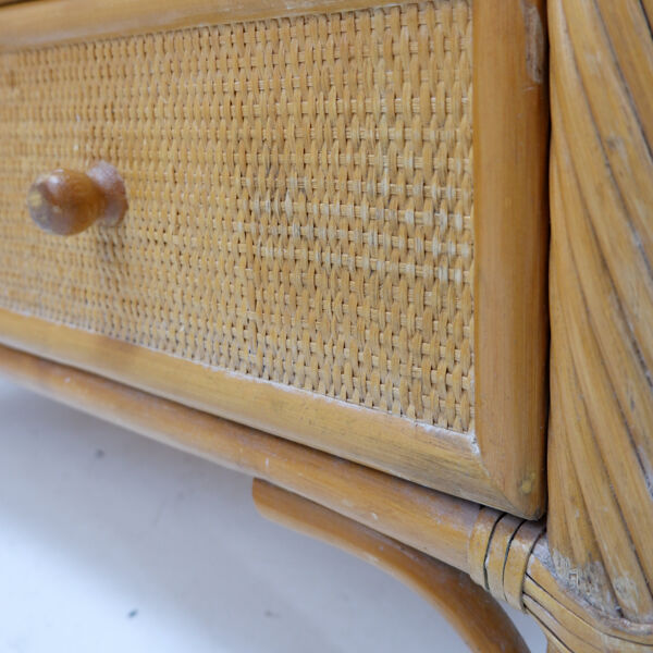 Bibliothèque vintage en bambou avec tiroirs, années 1980