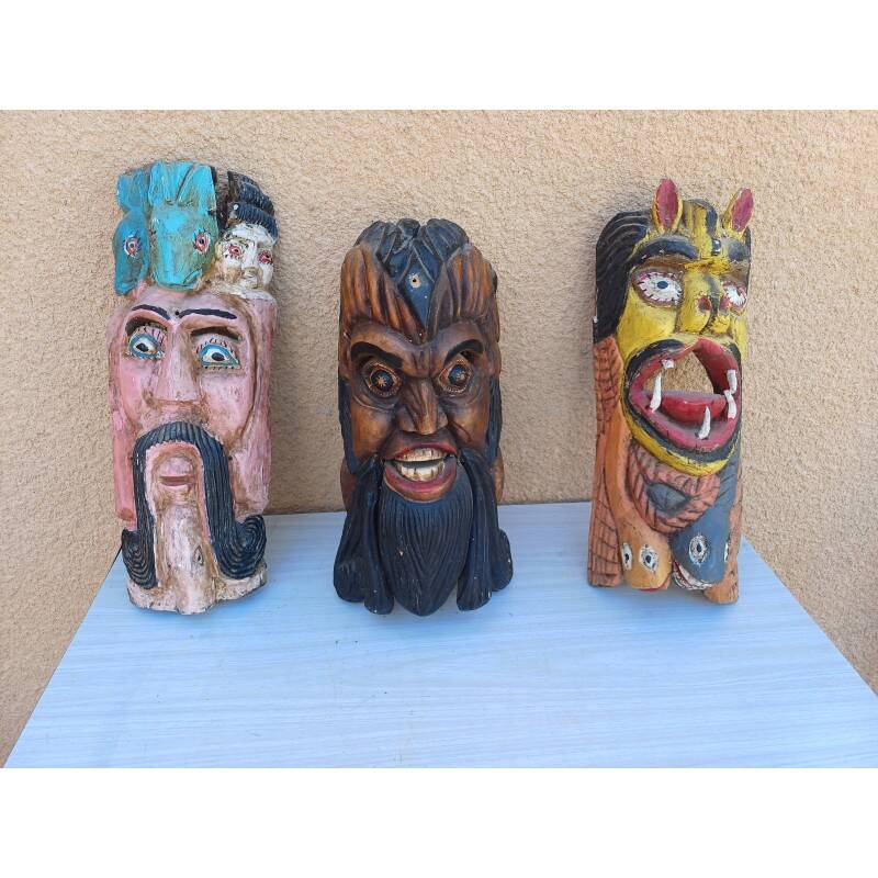 3 ethnic tribal wooden masks 19th century