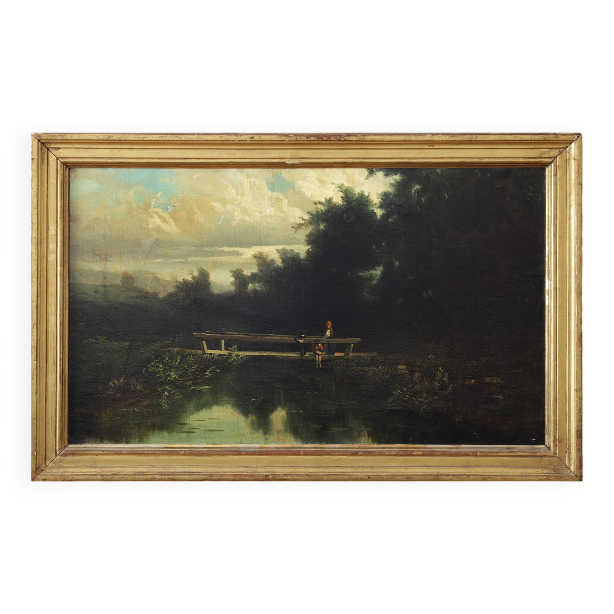 <paysage avec des ponts et des gens>, peintre italien du 19ème siècle