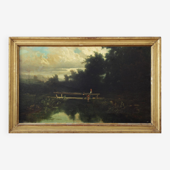 <landscape with bridges and people>,Italy painter from the 19th century