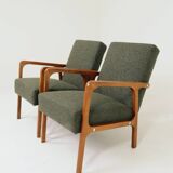Vintage Pair Armchair Avocado Green Tweed Upholstery, 1960, Poland
