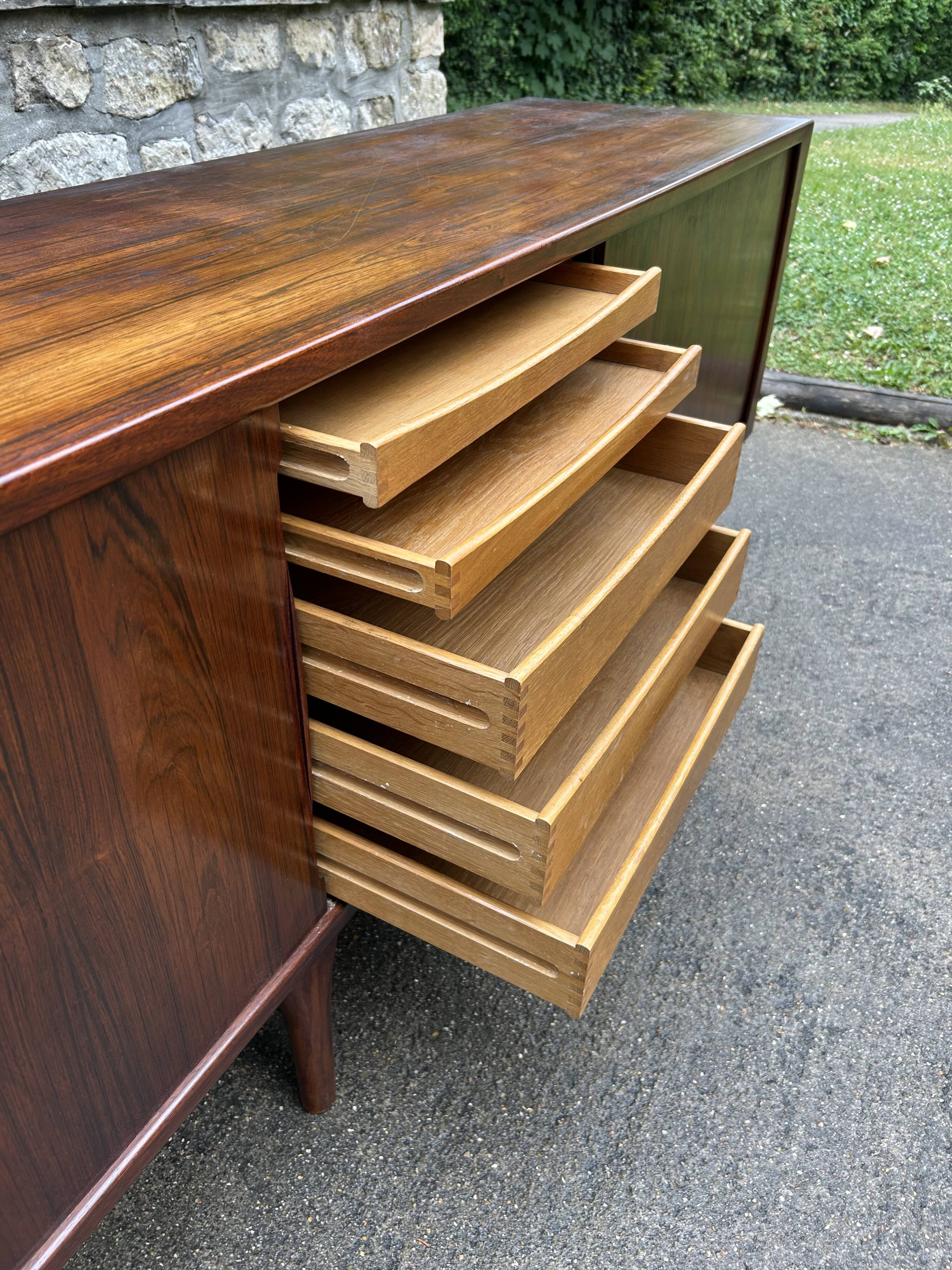 Danish sideboard in Rio rosewood, H. Kjaernulf, sliding doors