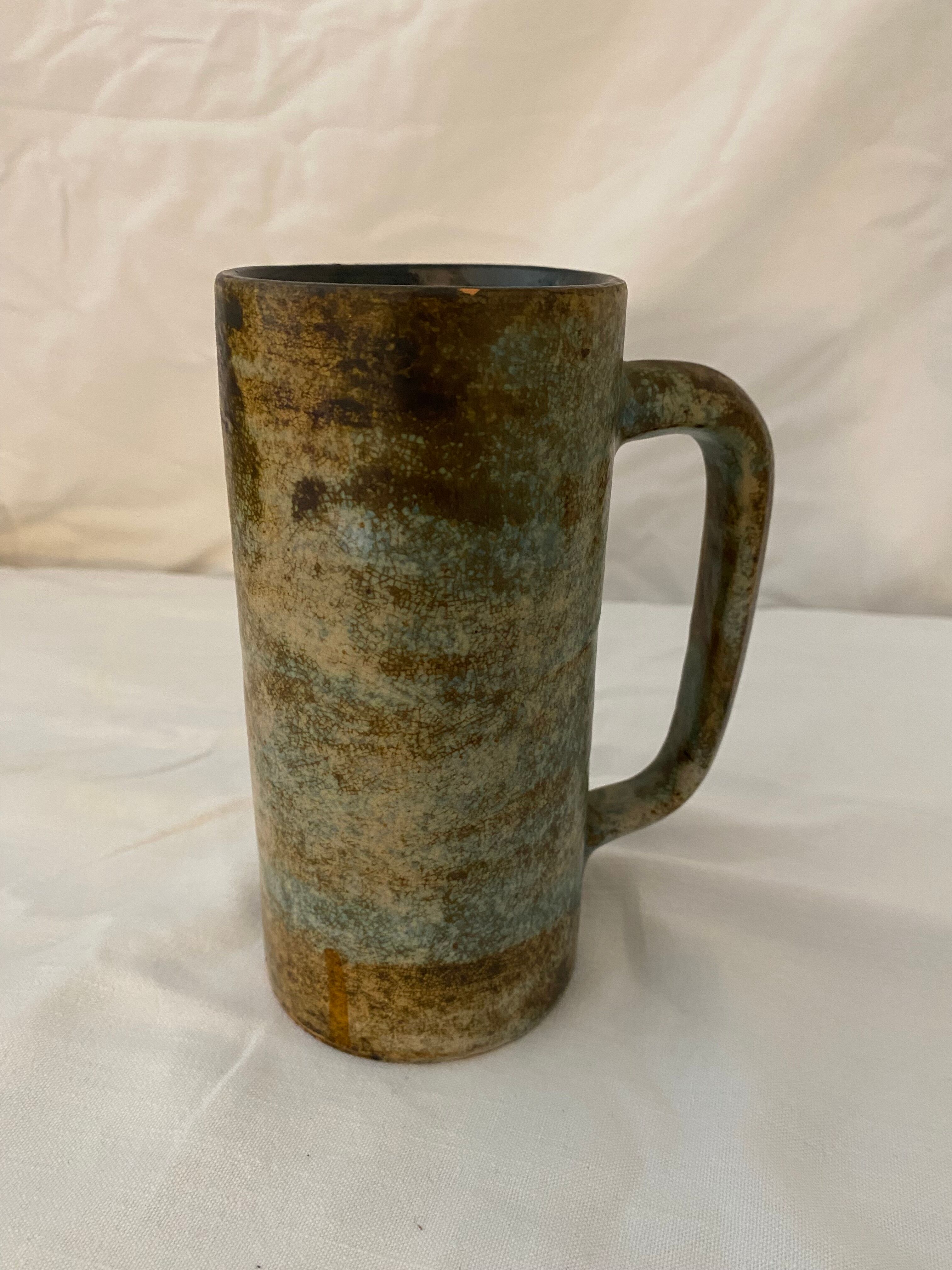 Vase with handle glazed sandstone blue and brown