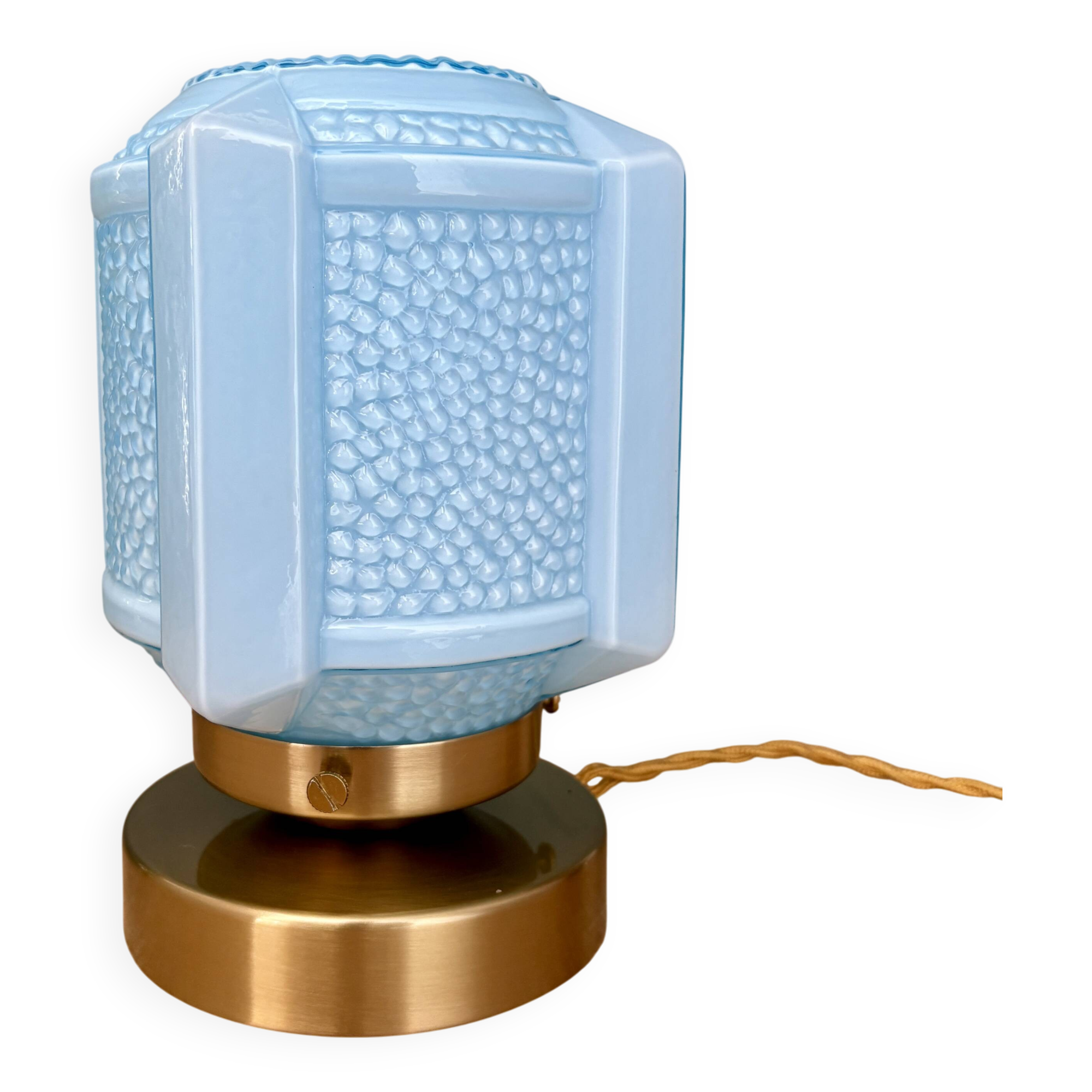 Vintage art deco globe table lamp in blue opaline