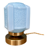 Vintage art deco globe table lamp in blue opaline