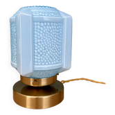 Vintage art deco globe table lamp in blue opaline