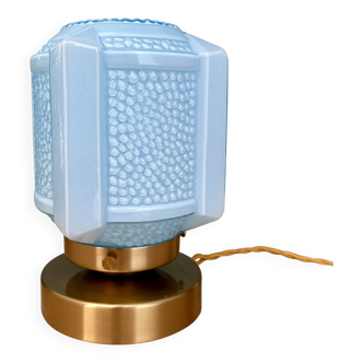 Vintage art deco globe table lamp in blue opaline
