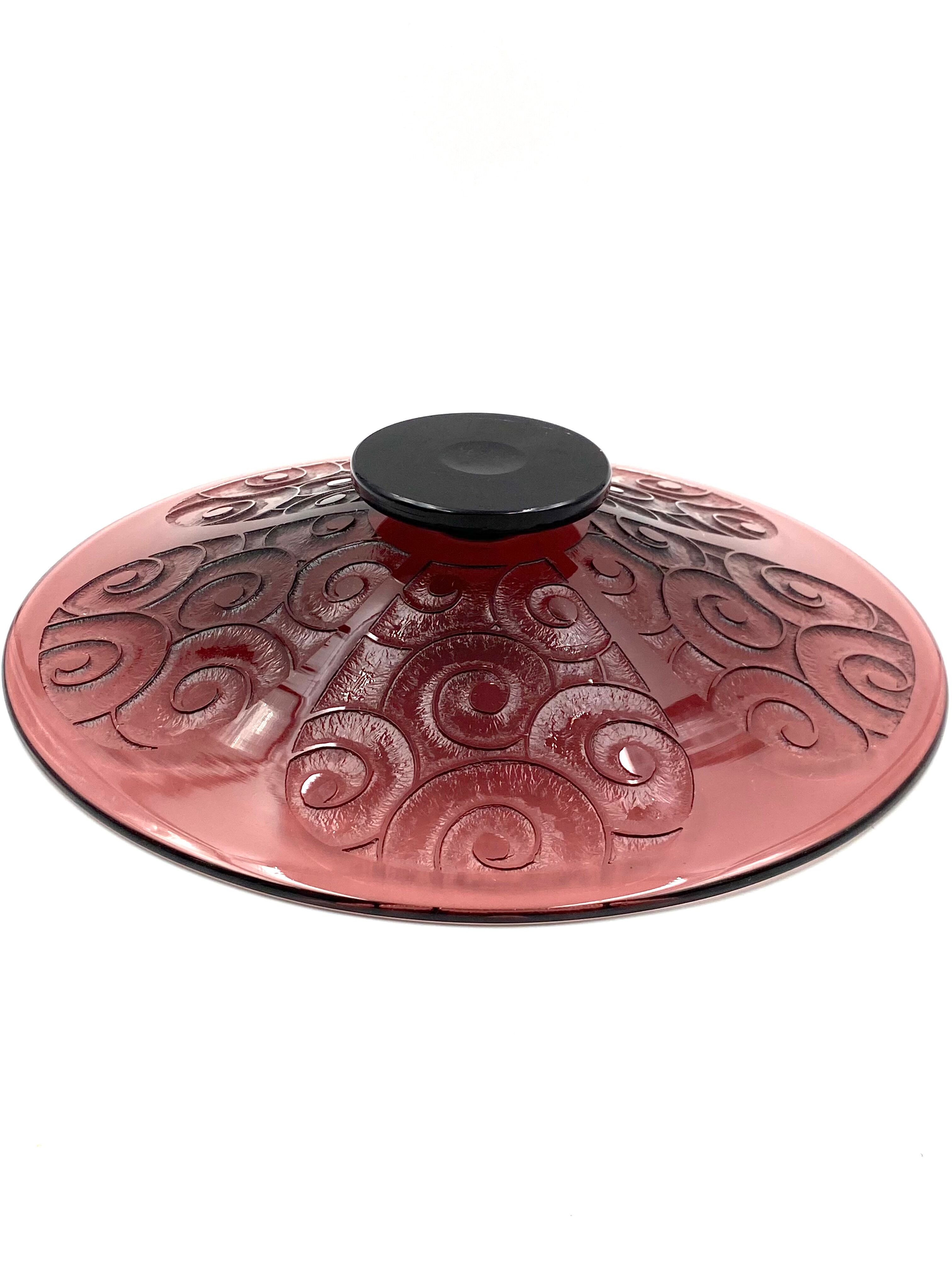 Art deco violet glass centerpiece, Le Verre Francais, Charles Schneider, France, 1930s