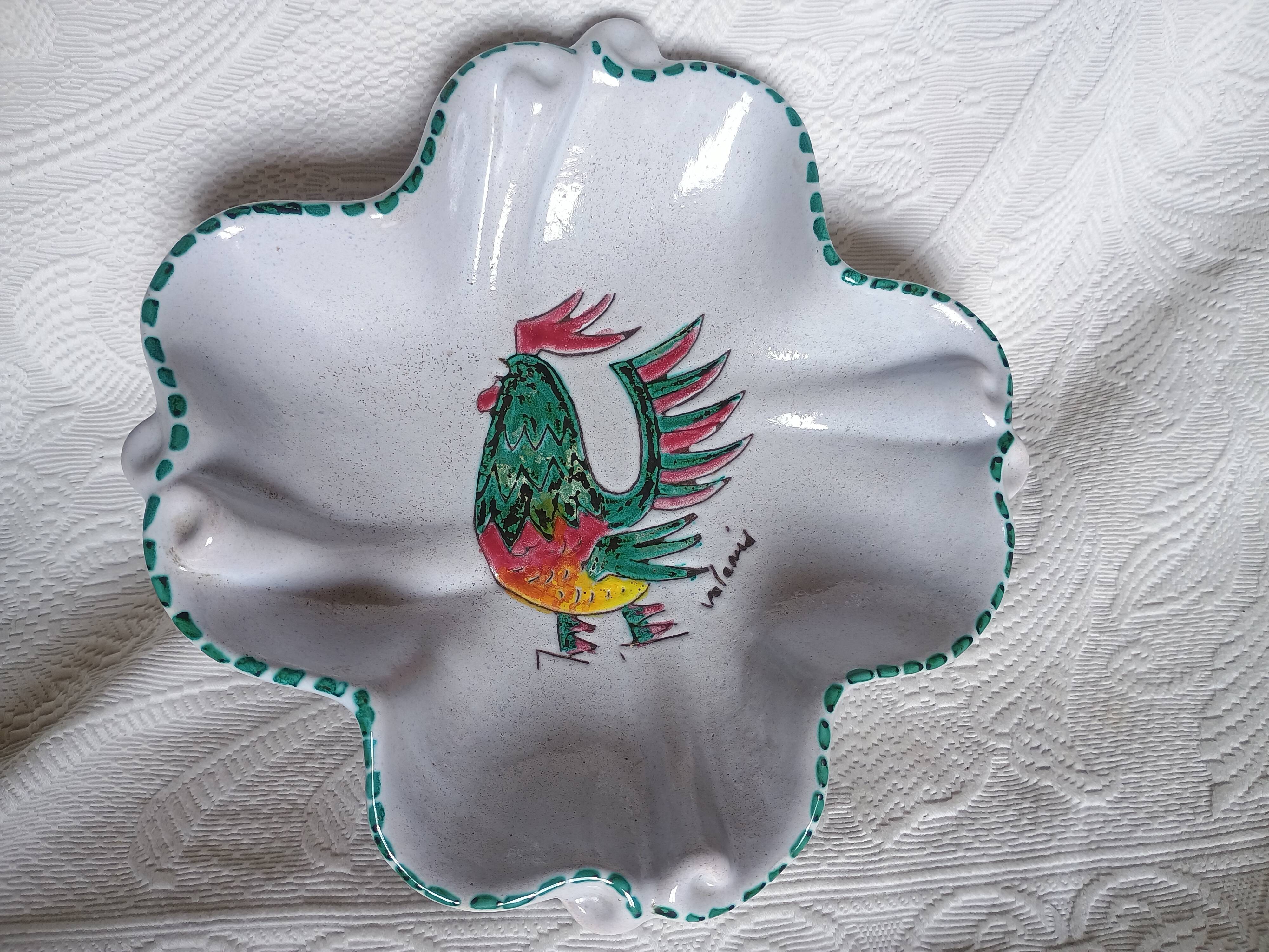 Vallauris - Stylised polychrome rooster cut - Stoneware - Quadrilobed dish