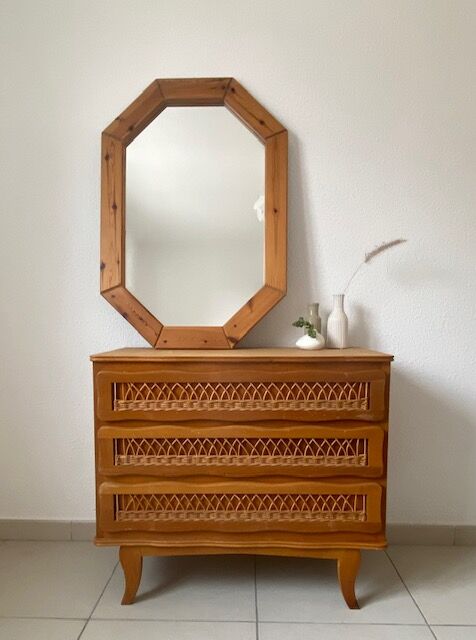 Vintage rattan chest of drawers