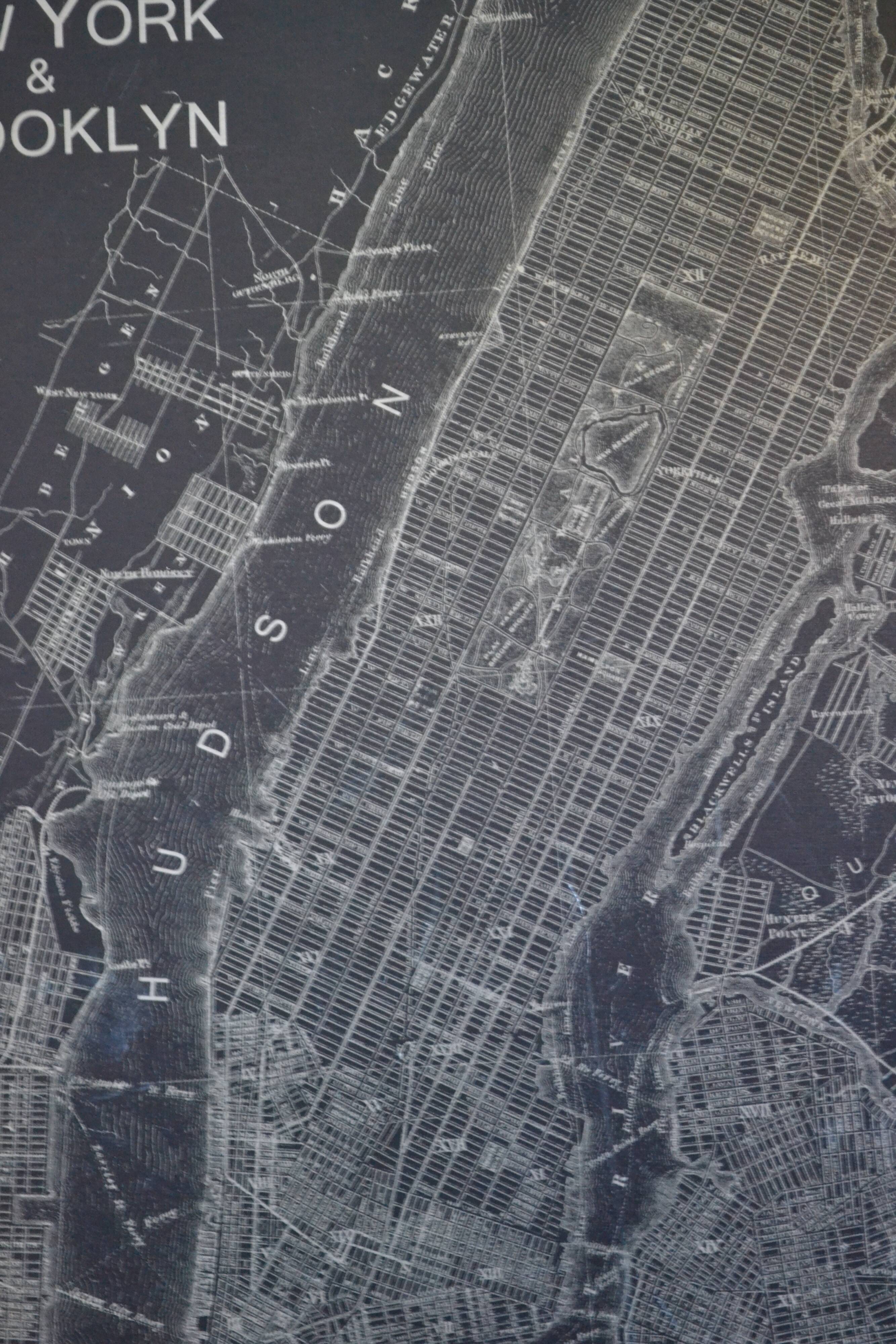 Map of New York & Brooklyn, silkscreen print on metal plate, 70 x 49 cm