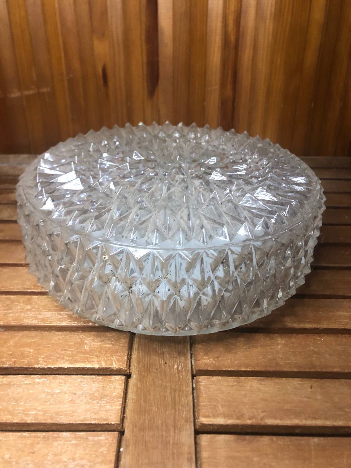 Old molded glass ceiling light + vintage metal support