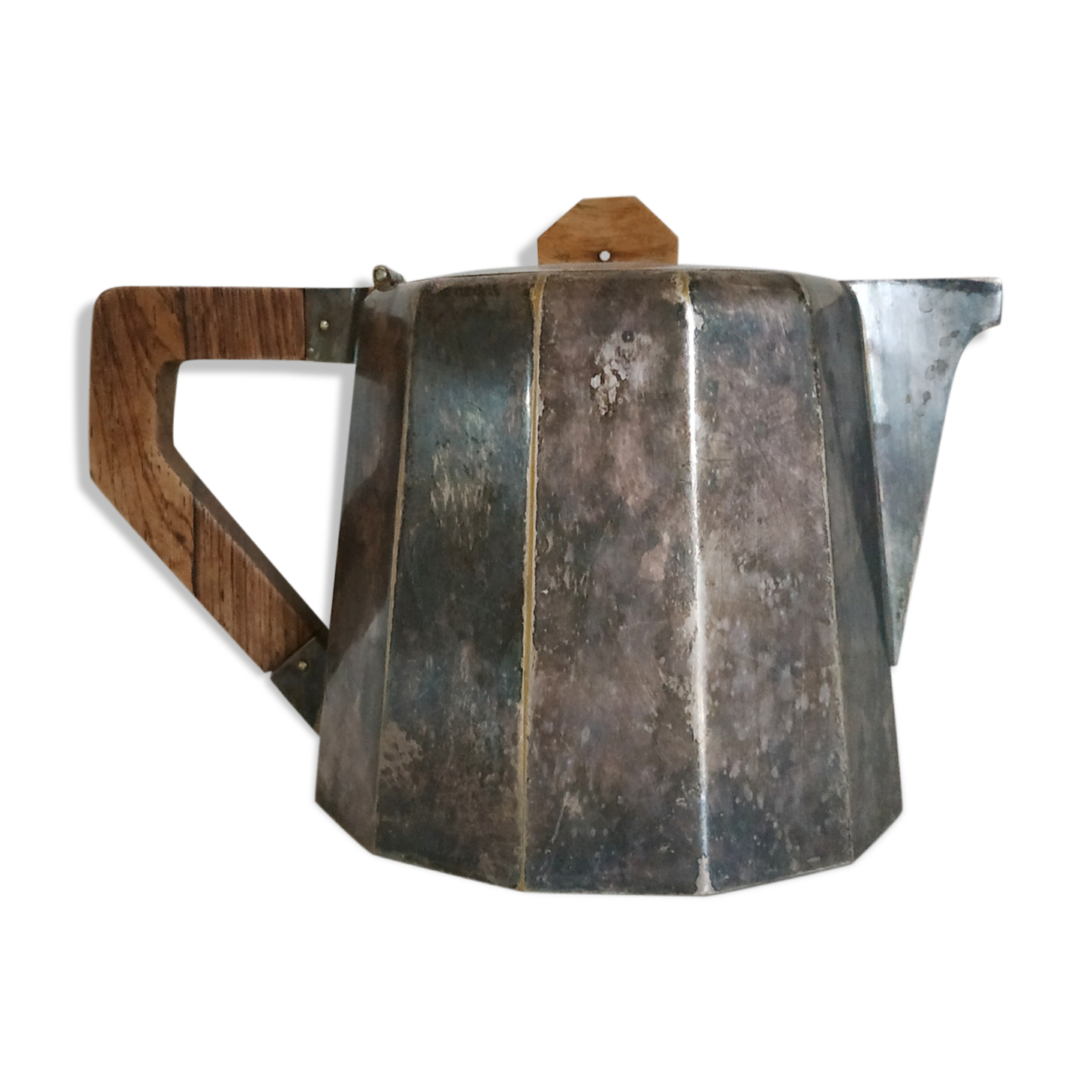 Old silver and wood teapot