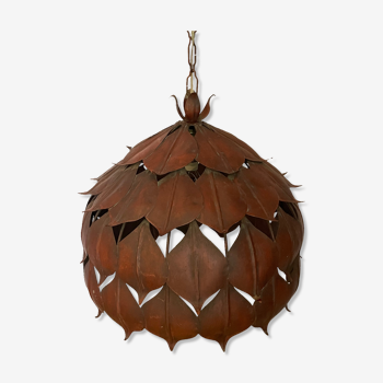 1970s metal chandelier Hans Kogl leaf patterns
