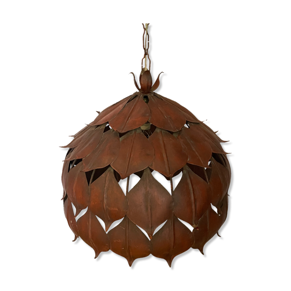 Lustre en métal des années 1970 à motifs de feuilles de Hans Kogl