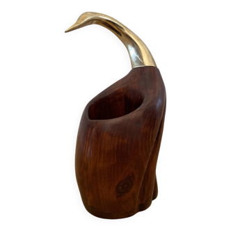 De Stijl Firenze Bottle Holder Wood Metal Brass Bird Sculpture 1970s